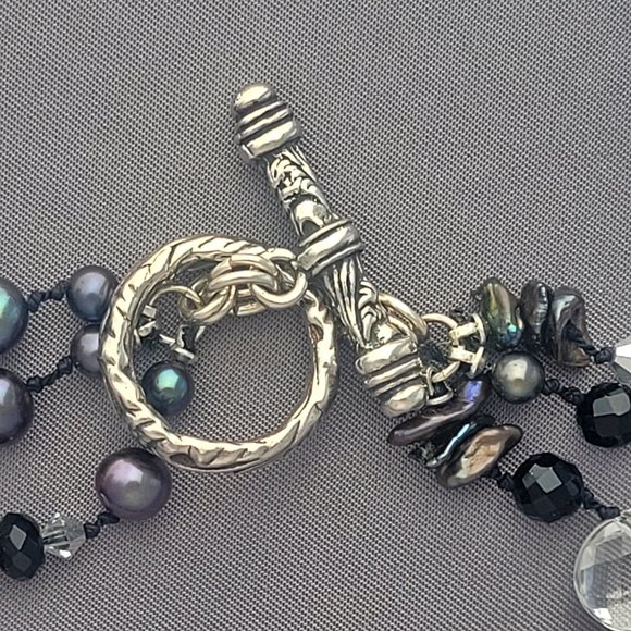 Sterling Silver Fresh Water Pearls with Crystal Necklace - Picture 5 of 6